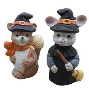 Witch Mouse & Witch Squirrel Pair Brinn's 3" Halloween Ceramic Vintage Taiwan